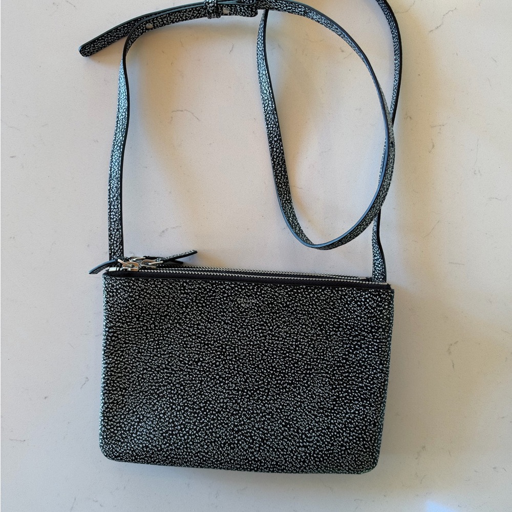 Celine Small Trio Black White Embossed Lambskin Crossbody Bag